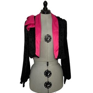 Handmade Velvet Black and Hot Pink Polka Dot Cropped Jacket